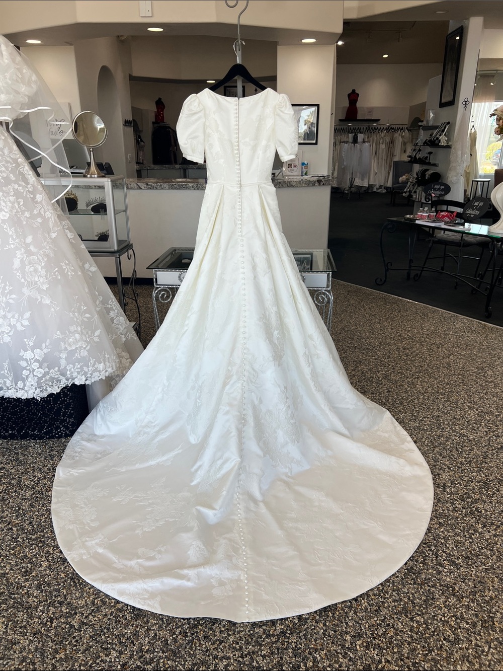 Mori Lee Puff Sleeve Floral A-Line Gown - Picture 3 of 6
